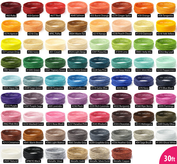 126 Colors – 30ft Linhasita 1mm Waxed Polyester Cord – set#1 of 2 –  TreeTerra