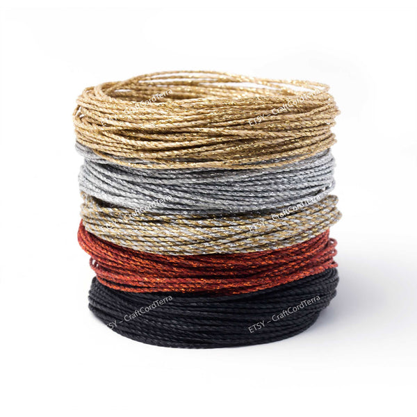 50 meters – 5 Color Set Metallic Linhasita 1mm Waxed Polyester Cord Macrame  Knotting String Leather Sewing Beading Friendship Bracelet Thread
